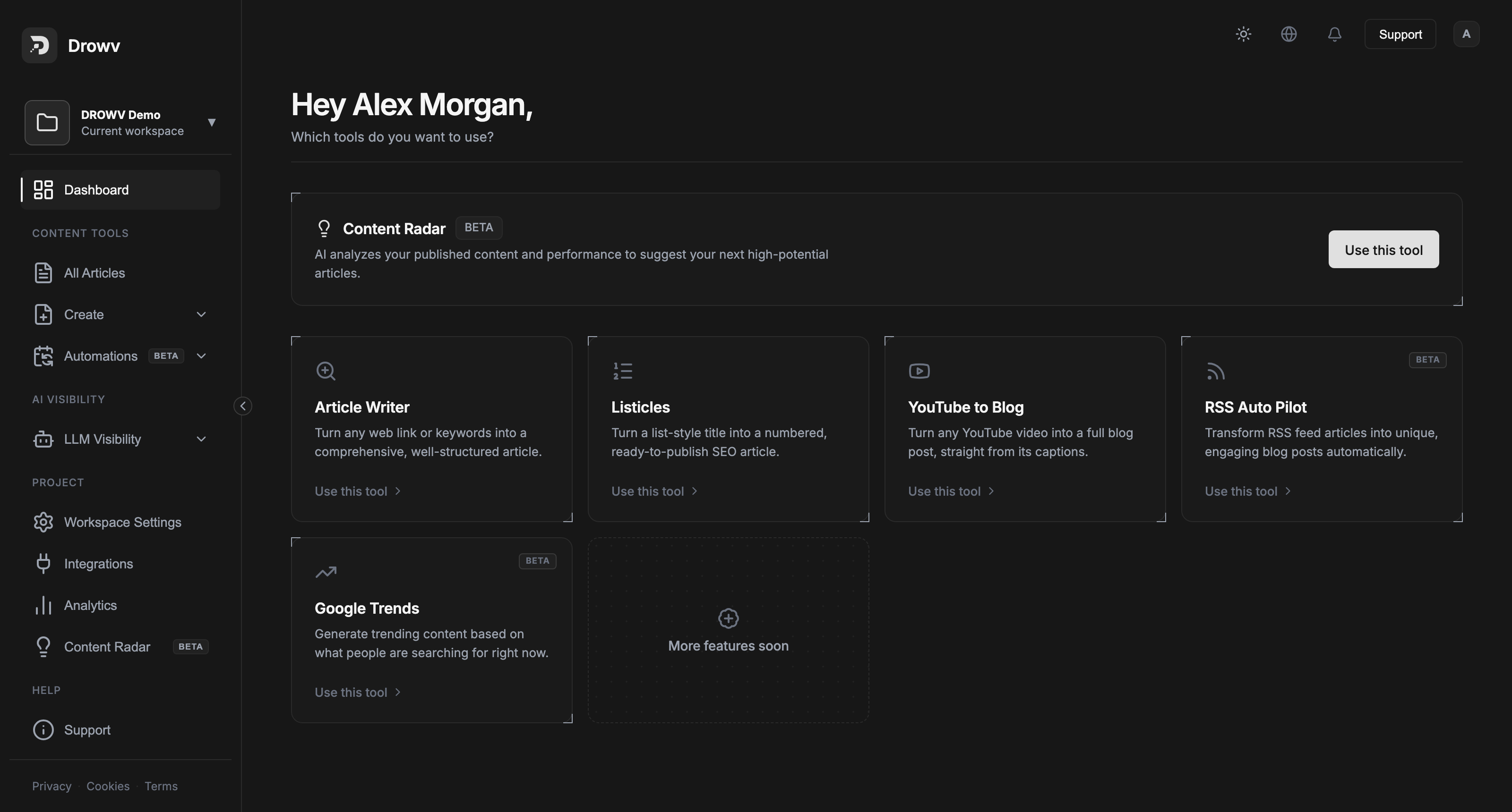 DROWV dashboard